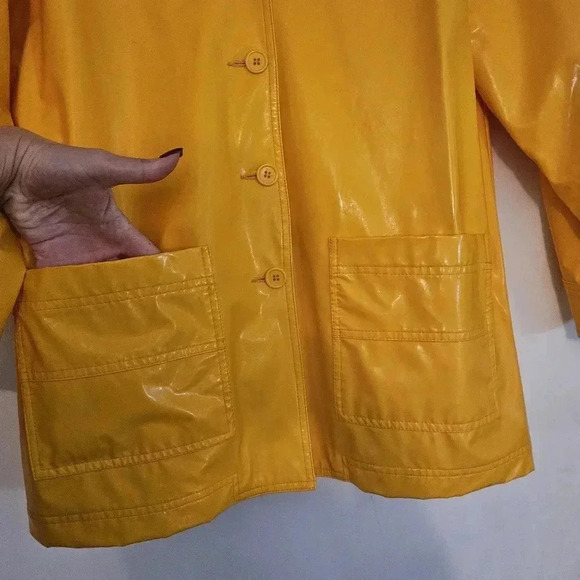 Vintage 90s Karen Kane Yellow Vinyl Rain Coat Size Small - Picture 6 of 6